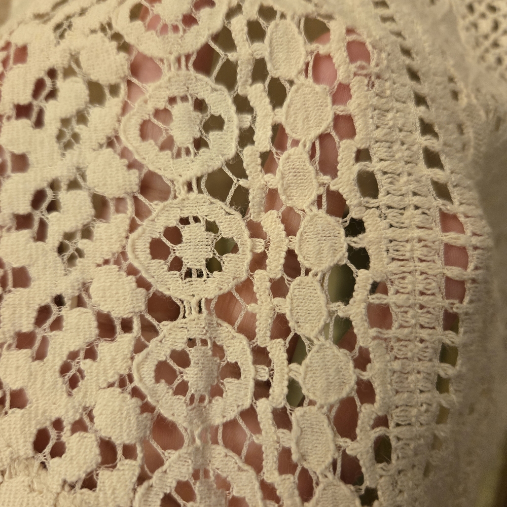 Poof Ivory Crochet Knit Pullover Sweater Lace Accent Cotton Blend Medium